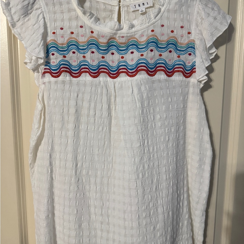 THML White Blouse with Multicolor Embroidery